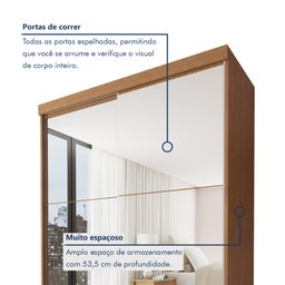 Guarda Roupa Solteiro Premium Lila 138cm com Espelho 2 Portas 2 Gavetas Minastex        - 3