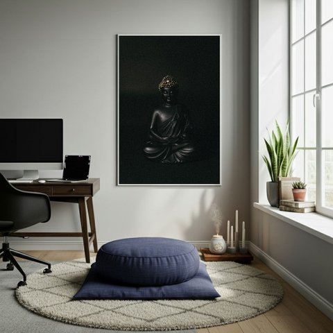 Quadro Decorativo Buda Black Art 70x50cm Mold Preta