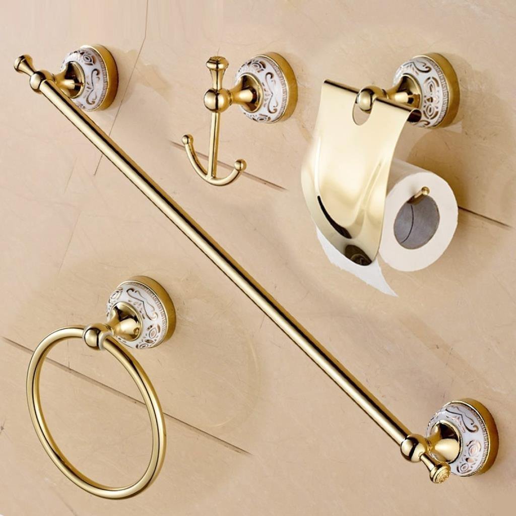 Kit De Acessório Banheiro Em Metal Dourado Lavabo 4 Peças