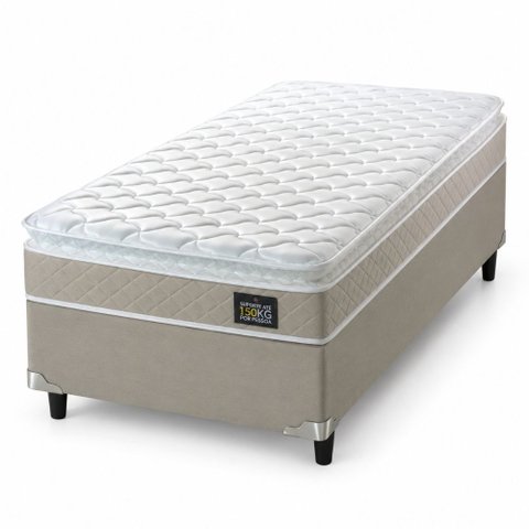 Cama Box Solteiro Colchão D45 com Pillow Top Hellen 88x188x62cm Bege - Suporta até 150kg por