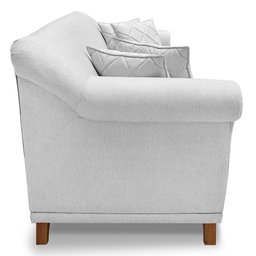 Kit 2 Poltronas e Sofá Living 2 Lugares 1,60m Vênus Linho Cinza Pés Castanho - Pallazio - 5