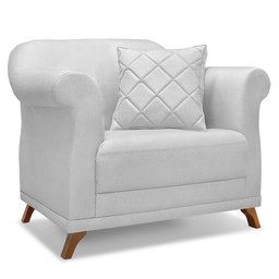 Kit 2 Poltronas e Sofá Living 2 Lugares 1,60m Vênus Linho Cinza Pés Castanho - Pallazio - 4