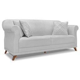 Kit 2 Poltronas e Sofá Living 2 Lugares 1,60m Vênus Linho Cinza Pés Castanho - Pallazio - 3