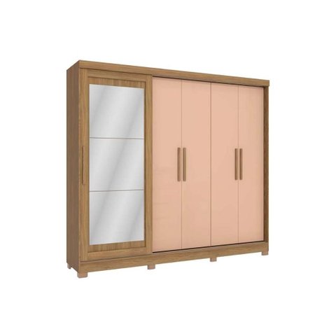 Guarda Roupa 5 Portas (1 C/ Espelho) e 4 Gavetas C/ Pés Cb01n564 Nogueira/macadamia - Kappesberg
