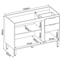 Balcão para Pia Firenze 120 cm Amêndola Branco - Demóbile - 4