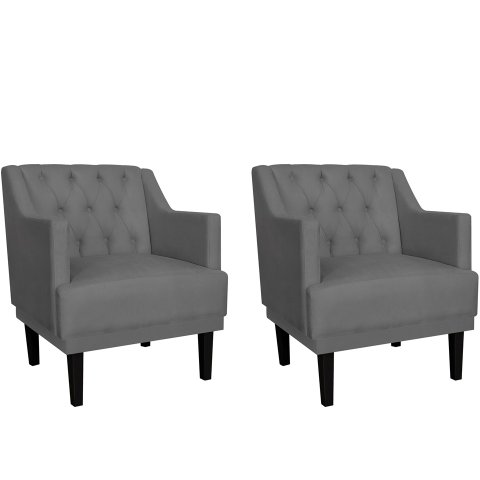 Kit 2 Poltronas Decorativa Alice Suede Cinza Pés Madeira Ms Decor