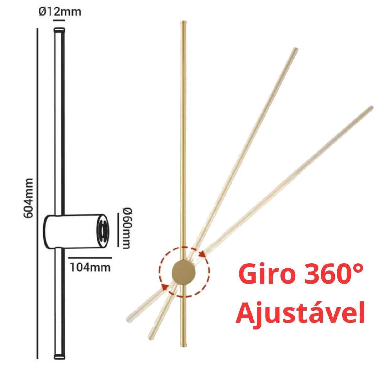 Ver imagem 5 de Luminária Arandela 60cm Parede 360° Led 3x1 Barra Luz Indireta Gimpo Kjbd-171-gold-60