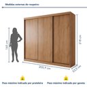 Ver imagem 5 de Guarda Roupa Casal Premium Itália 205,9cm 3 Portas 4 Gavetas Yescasa Marrom/Carvalho