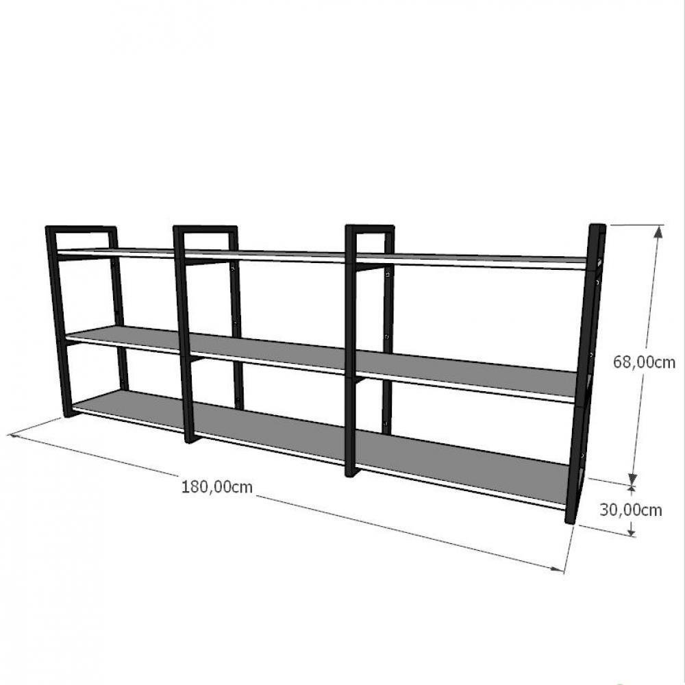 Rack aparador suspenso prateleira industrial Preto estante nicho industrial estante nicho industrial - 2