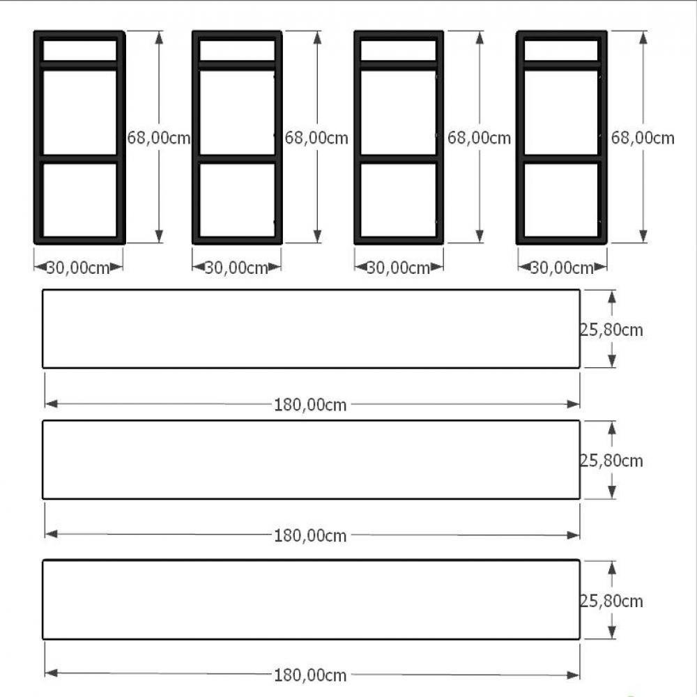 Rack aparador suspenso prateleira industrial Preto estante nicho industrial estante nicho industrial - 3