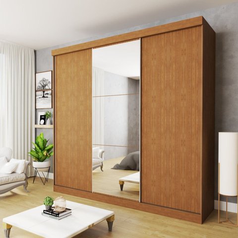 Guarda Roupa Casal Premium Evidence 205,9cm com Espelho 3 Portas 4 Gavetas Yescasa Marrom/Carvalho