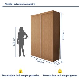 Guarda Roupa Solteiro Premium Salvador 138cm 2 Portas  2 Gavetas Minastex - 9