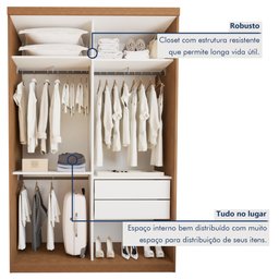 Guarda Roupa Solteiro Premium Salvador Top 138cm com Espelho 2 Portas 2 Gavetas Minastex      - 7