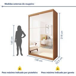 Guarda Roupa Solteiro Premium Salvador Top 138cm com Espelho 2 Portas 2 Gavetas Minastex      - 9