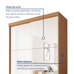 Guarda Roupa Solteiro Premium Salvador Top 138cm com Espelho 2 Portas 2 Gavetas Minastex      - 3