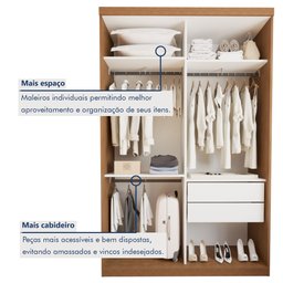 Guarda Roupa Solteiro Premium Salvador Top 138cm com Espelho 2 Portas 2 Gavetas Minastex      - 6