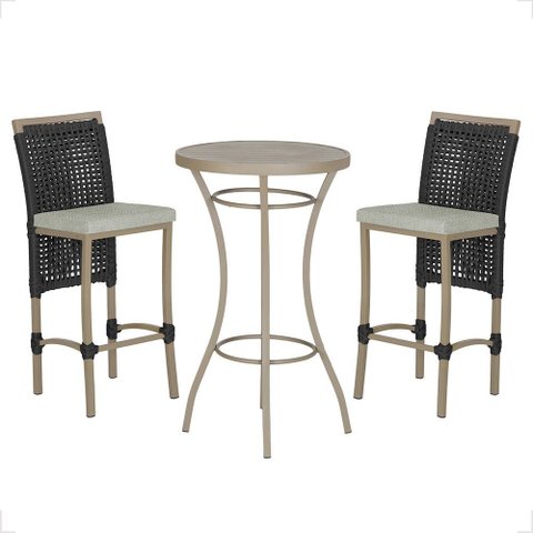 Mesa Bistrô com 2 Banquetas Roma Fendi Corda Náutica Estofado 3 Trama Original