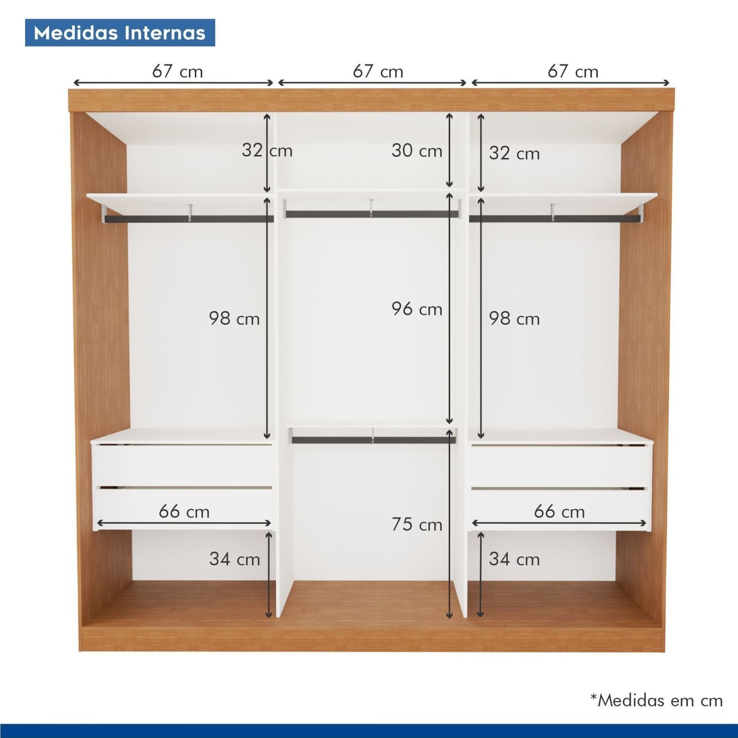 Guarda Roupa Casal Premium Cronos 205,9cm 3 Portas 4 Gavetas Minastex - 8