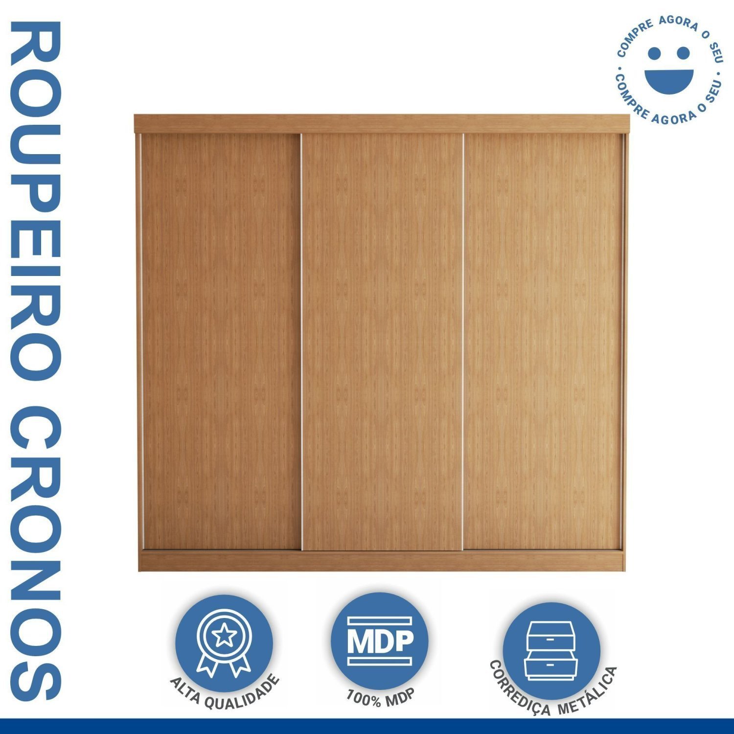 Guarda Roupa Casal Premium Cronos 205,9cm 3 Portas 4 Gavetas Minastex - 3