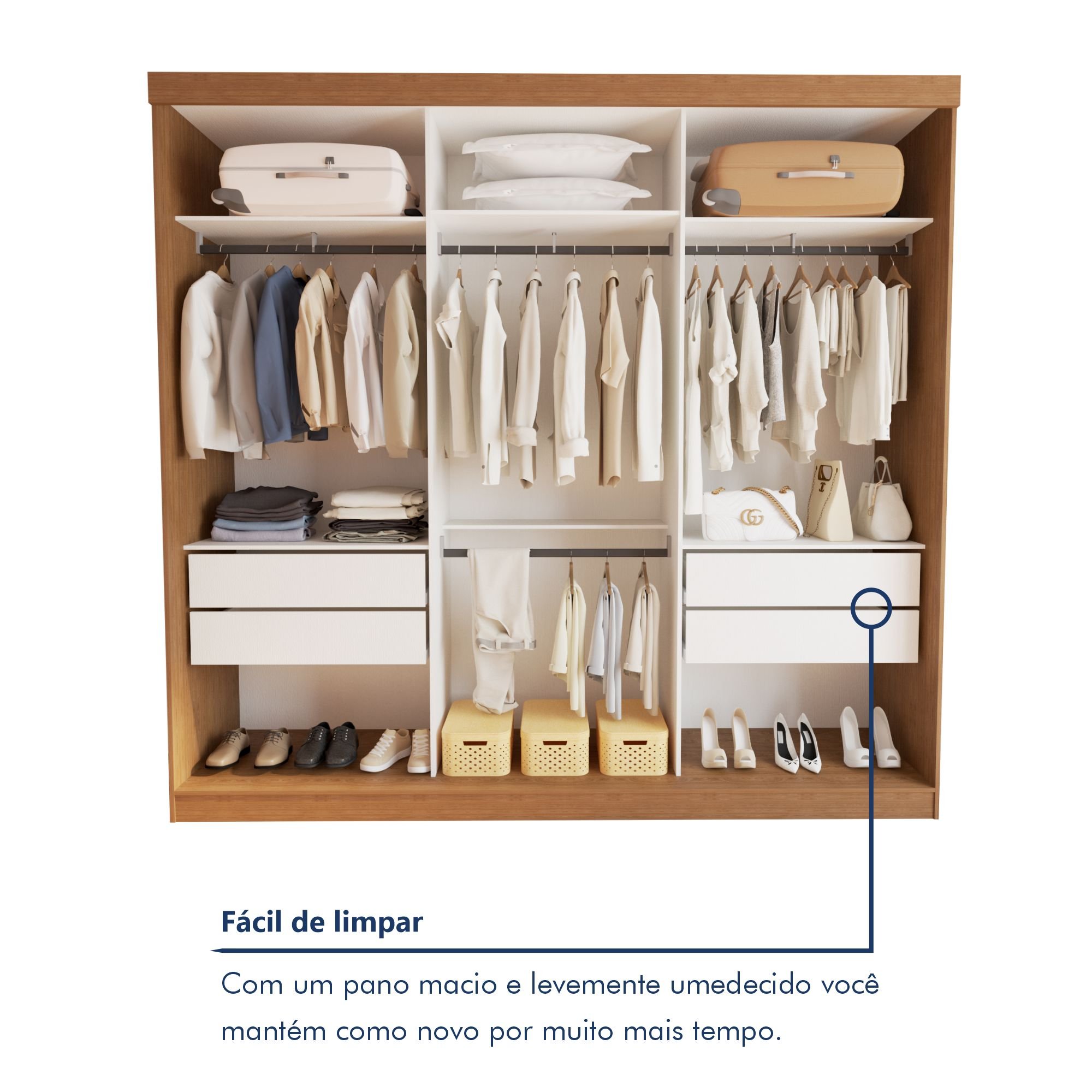 Guarda Roupa Casal Premium Cronos 205,9cm 3 Portas 4 Gavetas Minastex - 7