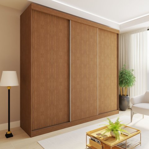 Guarda Roupa Casal Premium Cronos 205,9cm 3 Portas 4 Gavetas Yescasa Marrom/Carvalho
