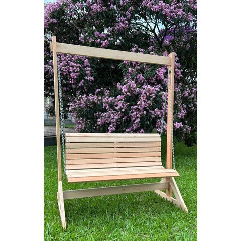 Pérgola com Banco Balanço para Jardim de Madeira Eucalipto Natural 1,70x1,0 Metro - Modelo Tannat