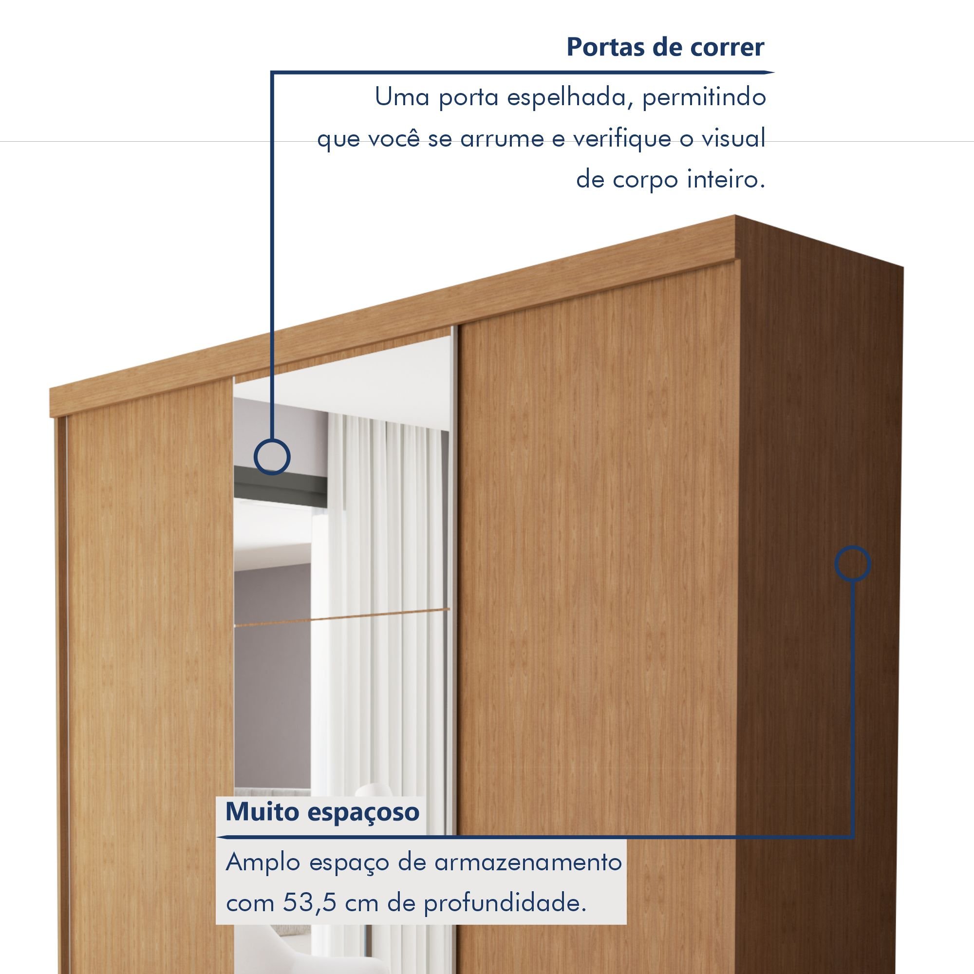 Guarda Roupa Casal Premium Barcelona 205,9cm com Espelho 3 Portas 4 Gavetas Minastex      - 3