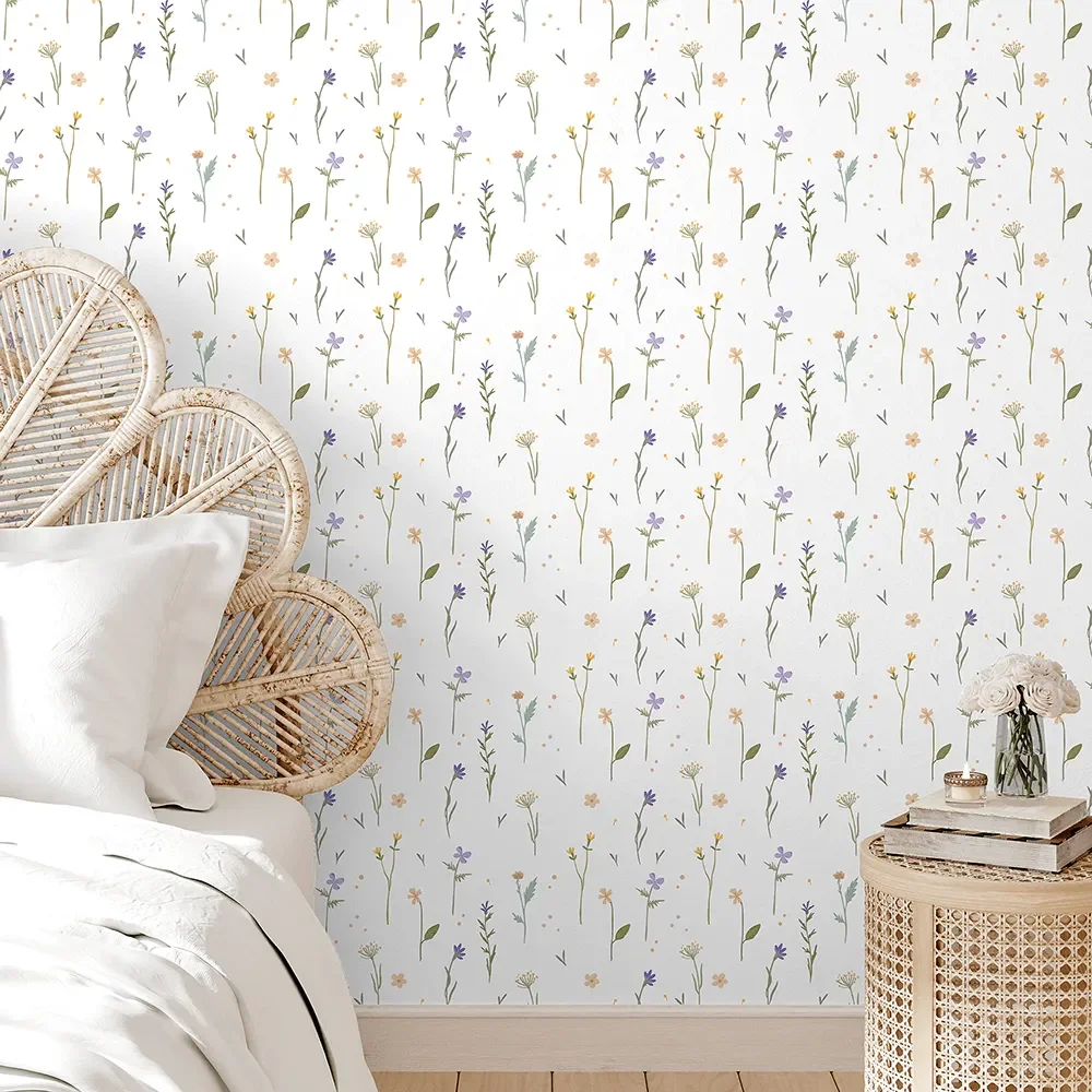 Papel de Parede Adesivo Flores Delicadas Lavável Fosco 3m