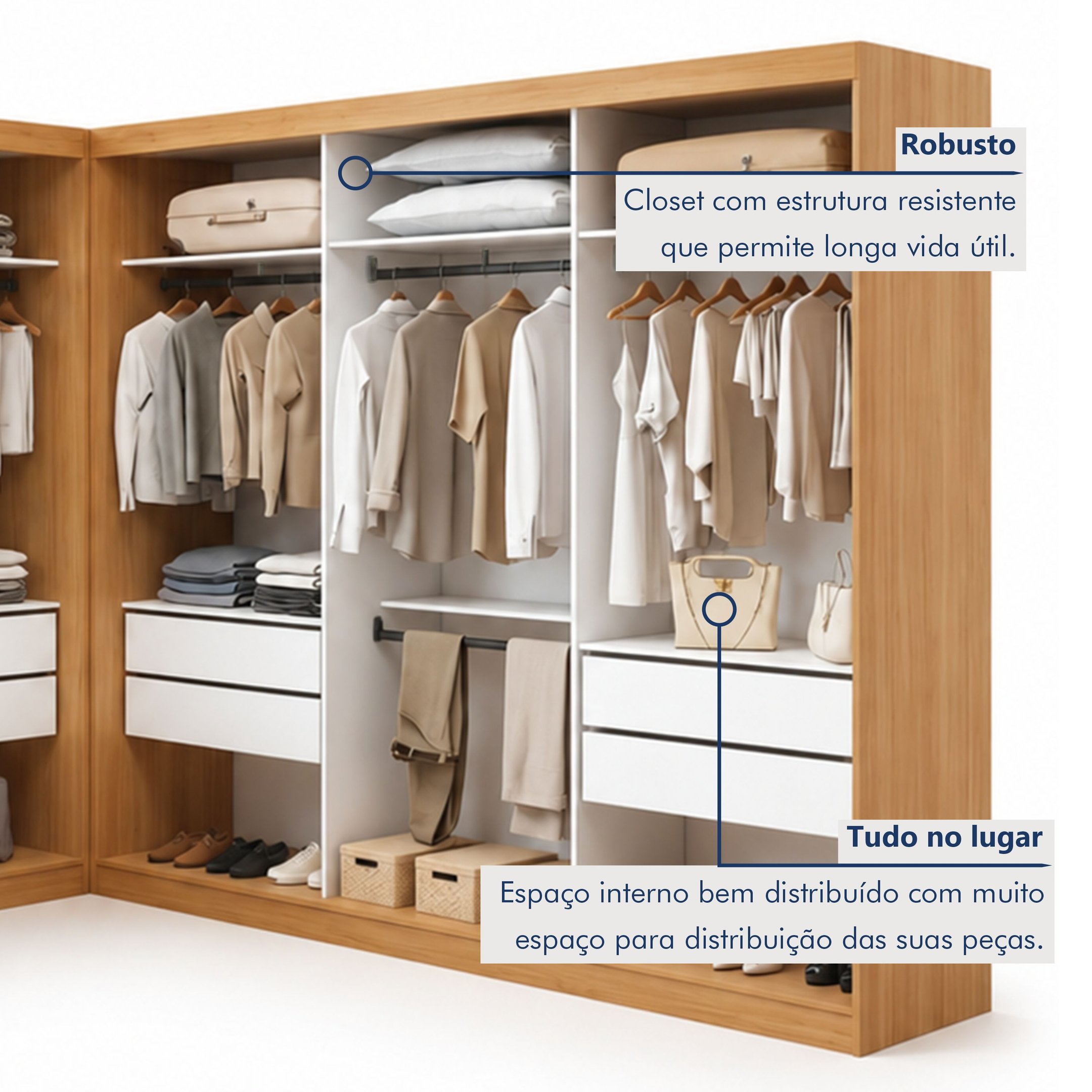 Closet Casal sem Portas 8 Gavetas Paris Duo Premium Yescasa