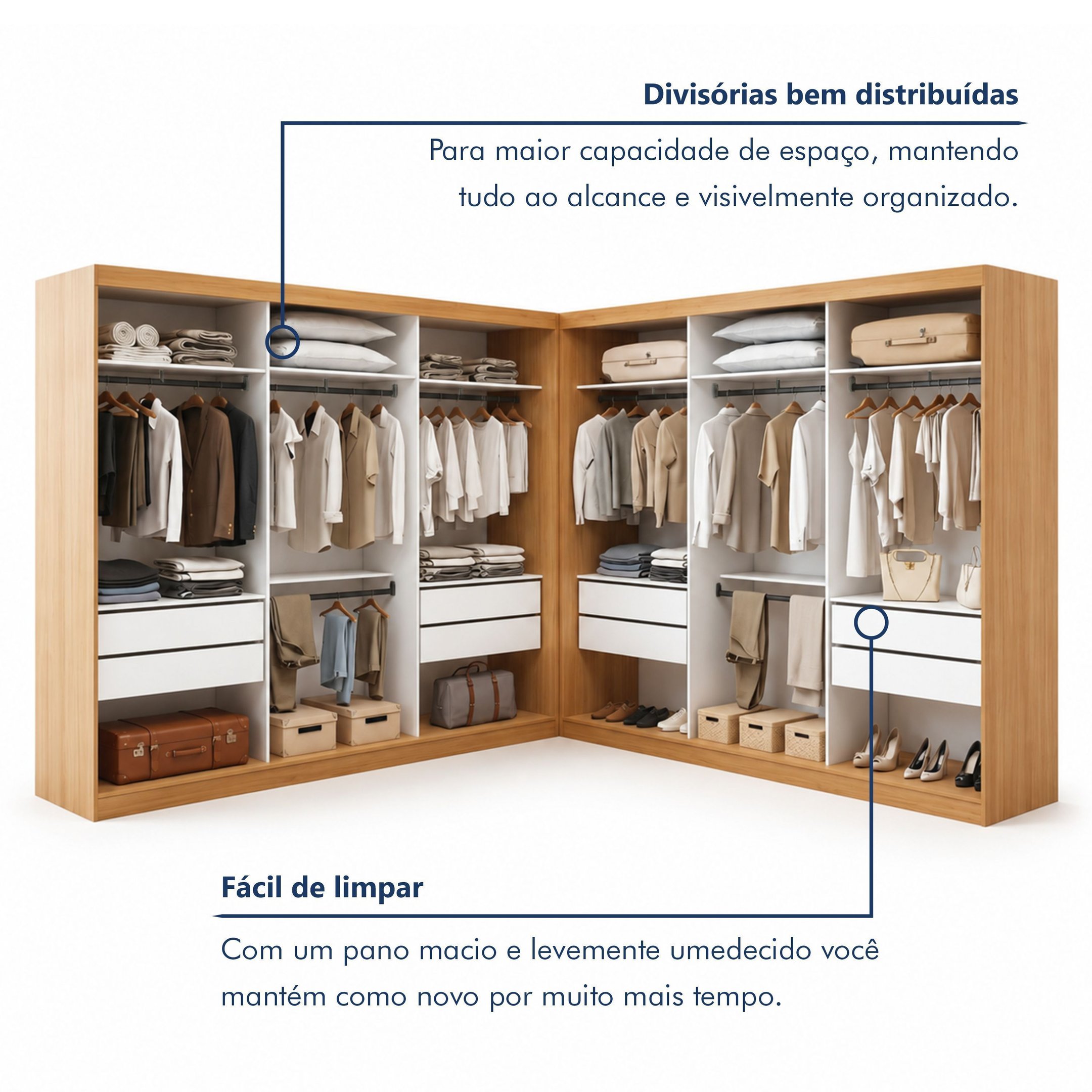 Closet Casal sem Portas 8 Gavetas Paris Duo Premium Yescasa Marrom