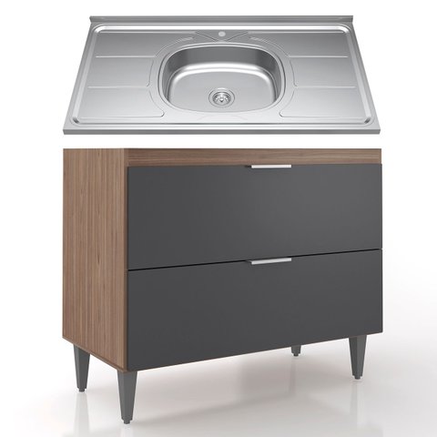 Balcão de Cozinha com Pia Inox 100cm Pérola Z34 Freijó/grafite - Mpozenato