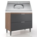 Ver imagem 1 de Balcão de Cozinha com Pia Inox 100cm Pérola Z34 Freijó/grafite - Mpozenato