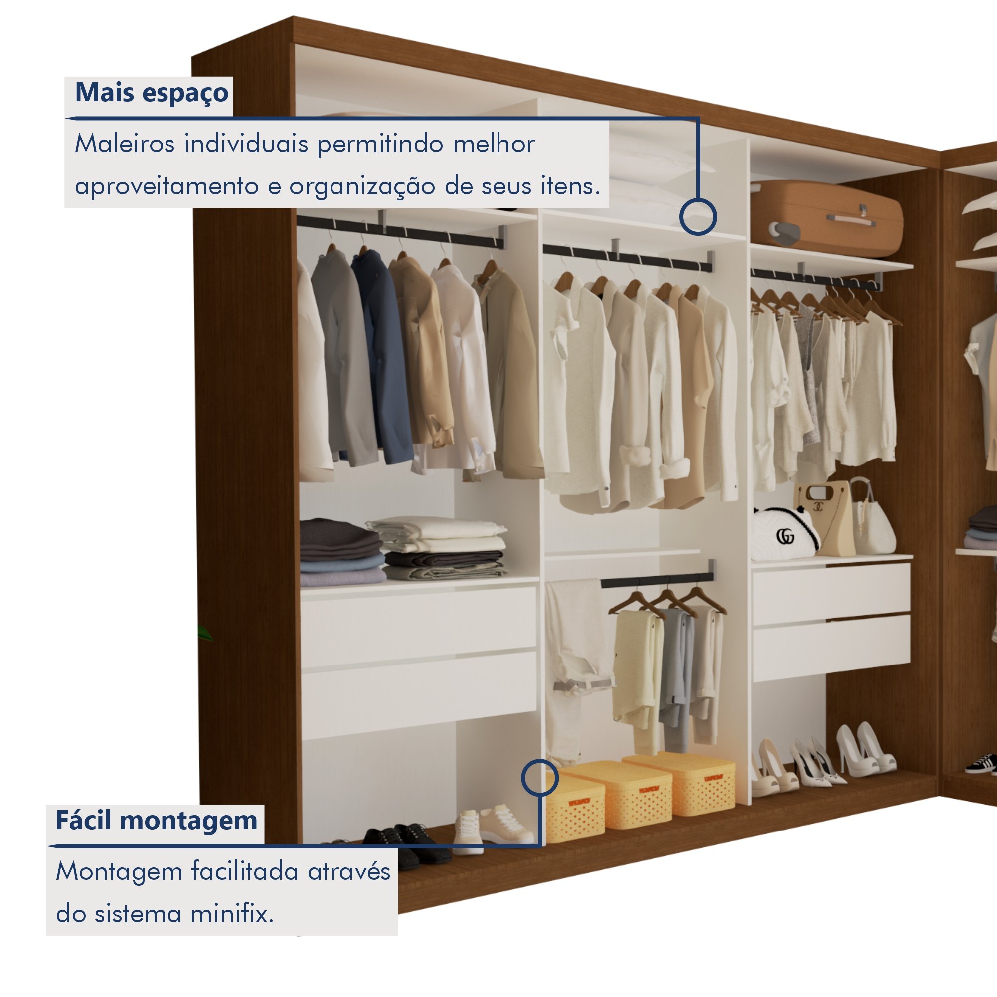 Closet Casal sem Portas 2 Módulos 6 Gavetas França - 5