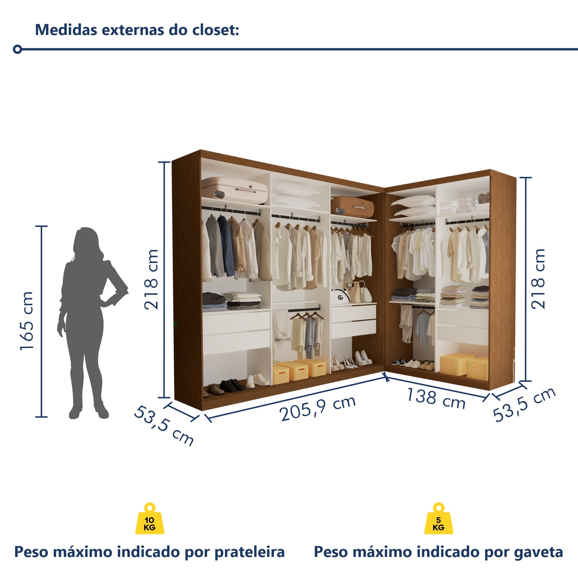 Closet Casal sem Portas 2 Módulos 6 Gavetas França - 7