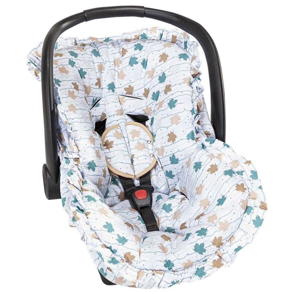 Capa Bebê Conforto e Protetor de Cinto Folhas Ajustável e com Babado, 100% Algodão - Batistela - 1