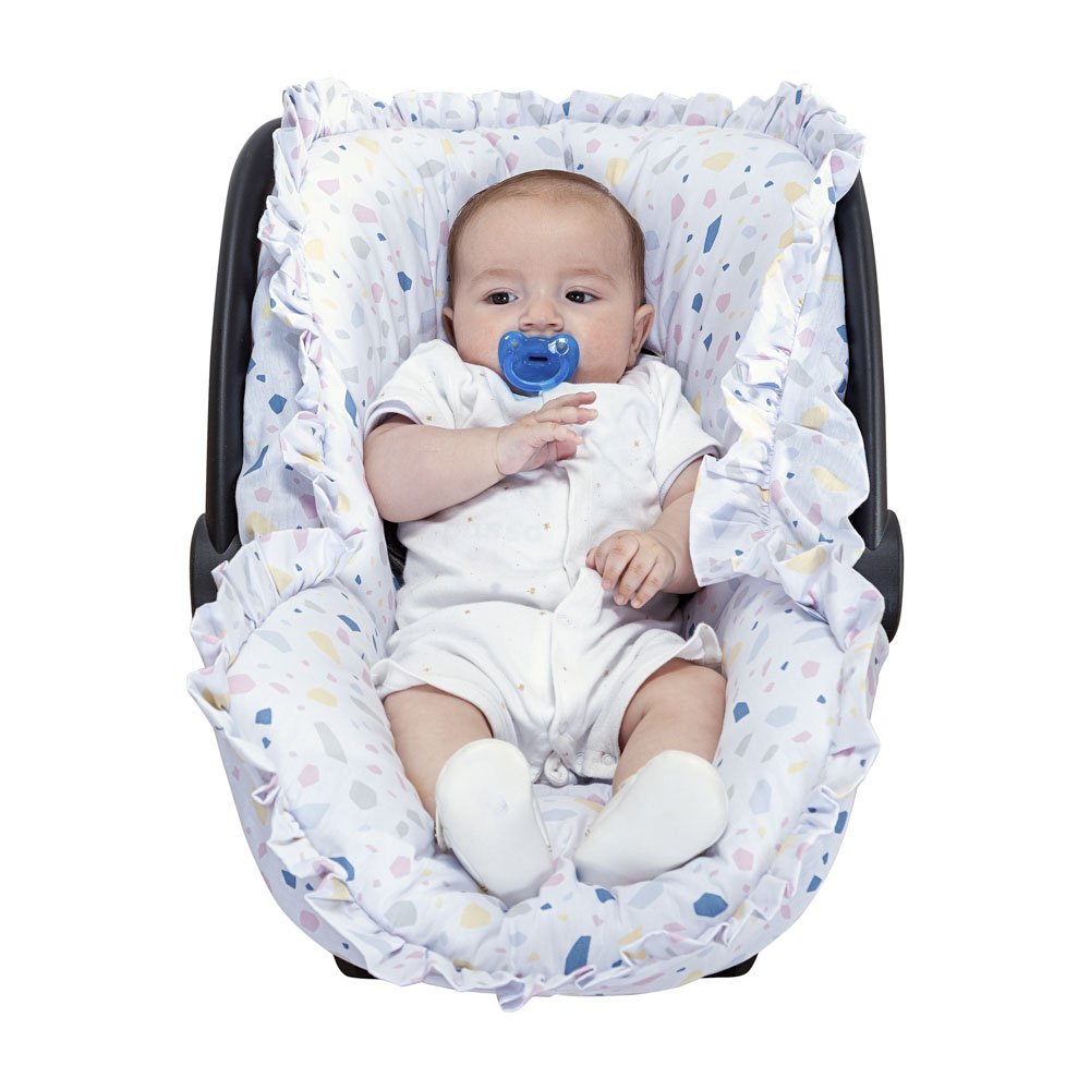 Capa Bebê Conforto e Protetor de Cinto Folhas Ajustável e com Babado, 100% Algodão - Batistela - 2