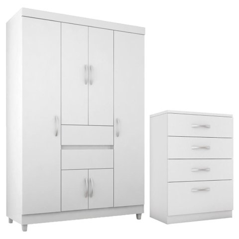 Kit Guarda Roupa Solteiro 6 Portas Ecom Ii Cômoda Astral - Branco
