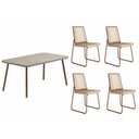Ver imagem 1 de Conjunto: Mesa Sala Jantar Stellar 1598 Aço C/ Tampo Madeirado 120x80cm e 4 Cadeiras Wood Rose/