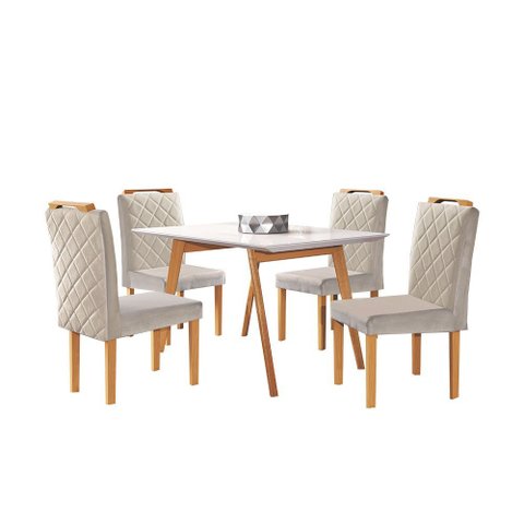 Conjunto Sala de Jantar Mônaco Mesa Pé Palito e 4 Cadeiras