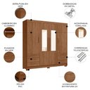 Ver imagem 3 de Guarda Roupa Casal 192cm 4 Portas com Espelho Itajaí Jatobá S01 - Mpozenato