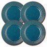Jogo 4 Prato de Sobremesa Ceramica Azul Linear Rústico 20cm Lyor - 1