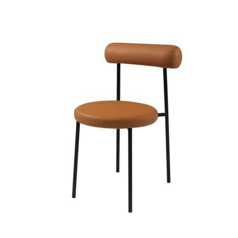 Cadeira para Sala de Jantar Escritório Redonda Estofada Base em Aço Roll Marrom/Caramelo