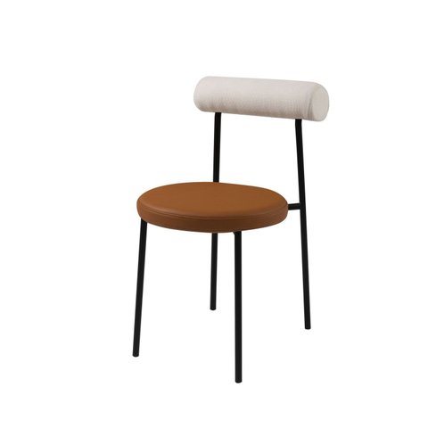 Cadeira para Sala de Jantar Escritório Redonda Estofada Base em Aço Roll Bege/Caramelo