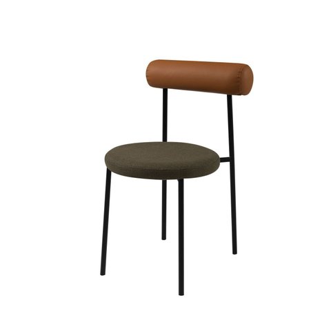 Cadeira para Sala de Jantar Escritório Redonda Estofada Base em Aço Roll Verde/Caramelo