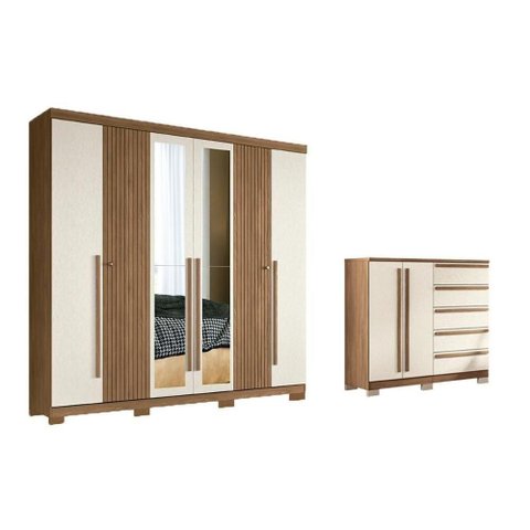 Guarda Roupa +cômoda 2 Peças Qc350 Jatoba/areia - Santos Andirá