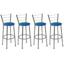 Ver imagem 1 de Kit 4 Banquetas Média Cromada Com Encosto Assento Azul