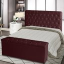 Ver imagem 3 de Kit Cabeceira de Cama Box e Calçadeira Baú Paris King 195 Cm Capitonê Suede Bordo Eli Móveis
