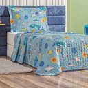 Ver imagem 1 de Kit Colcha Diverkids Astronauta Solteiro Tecido Microfibra Dupla Face Quarto Infantil - Azul