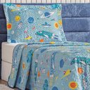 Ver imagem 3 de Kit Colcha Diverkids Astronauta Solteiro Tecido Microfibra Dupla Face Quarto Infantil - Azul