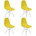 Ver imagem 1 de Kit 4 Cadeiras Estofadas Charles Eames Eiffel Botonê com Pés de Metal Cromado Amarelo Multicolorido